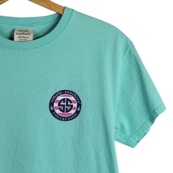 Simply Southern Women Pineapple T Shirt Green Mint Medium Floral S/S Pink READ - Picture 4 of 9
